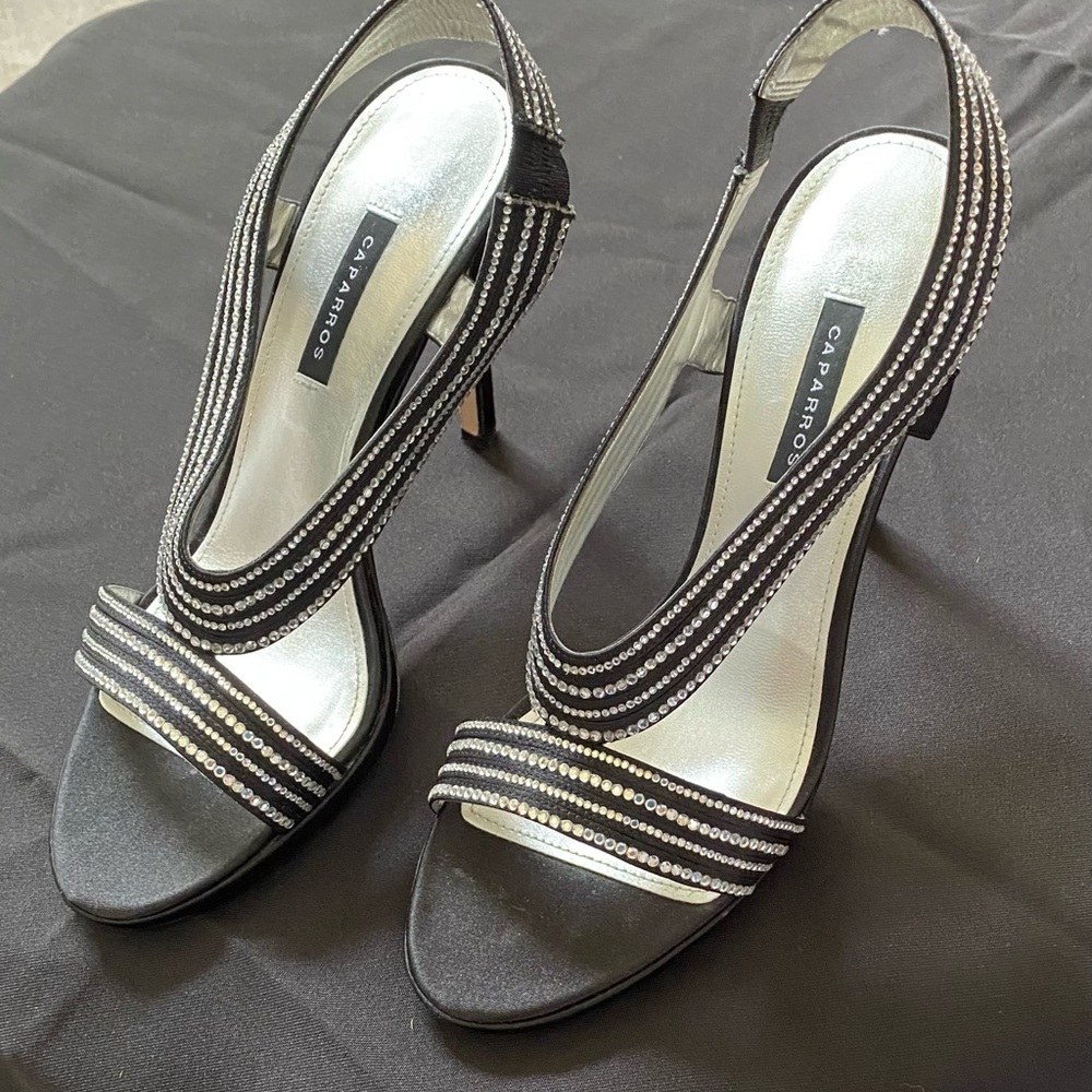 Black sandals with rhinestones